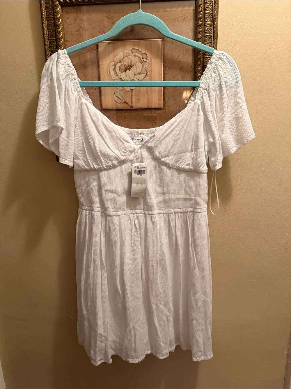 NWT HOLLISTER White Off-Shoulder Smocked Bust Mini Romper